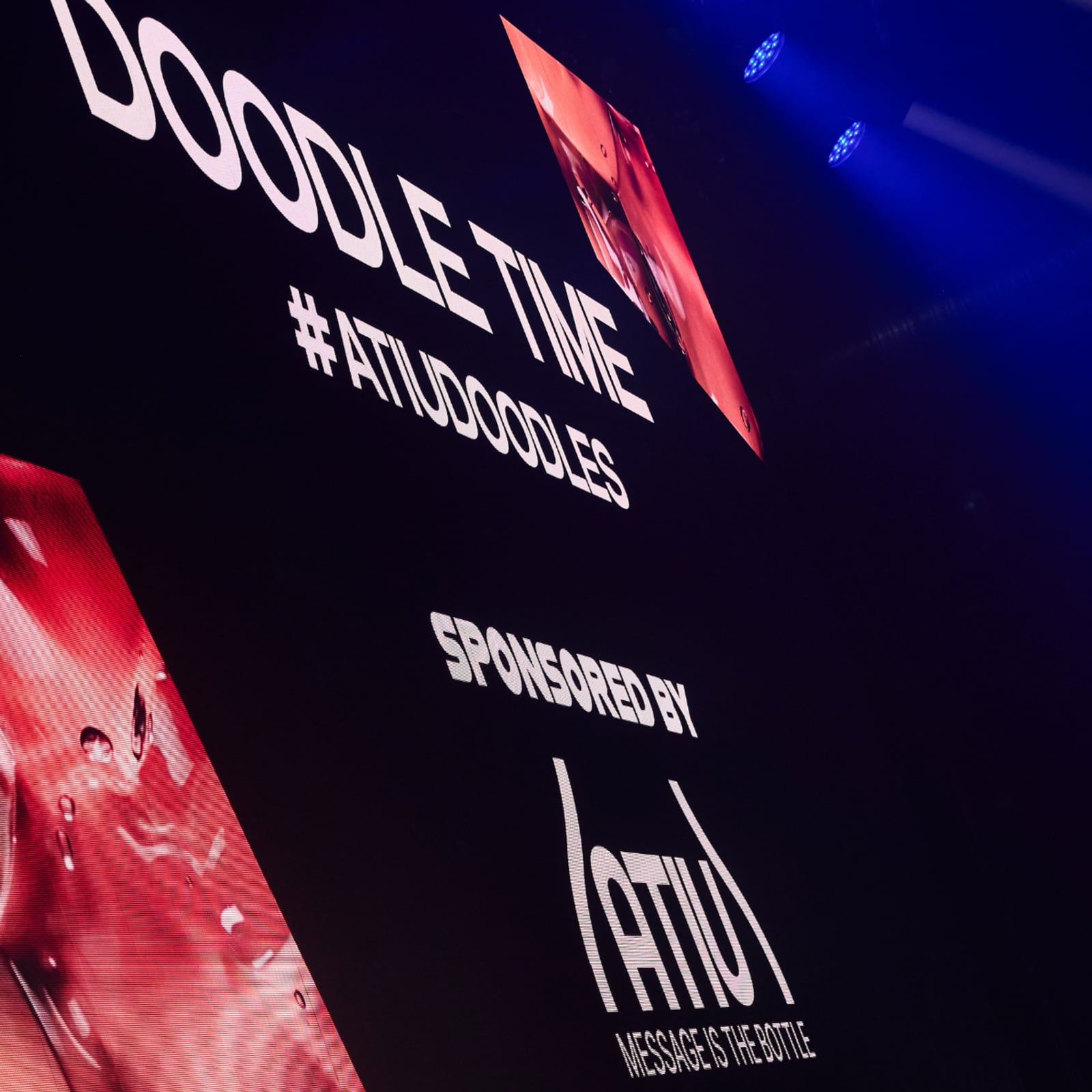 Doodle Time #ATIUdoodles, sponsored by ATIU, on the screen at the Pentawards 2026 gala in London